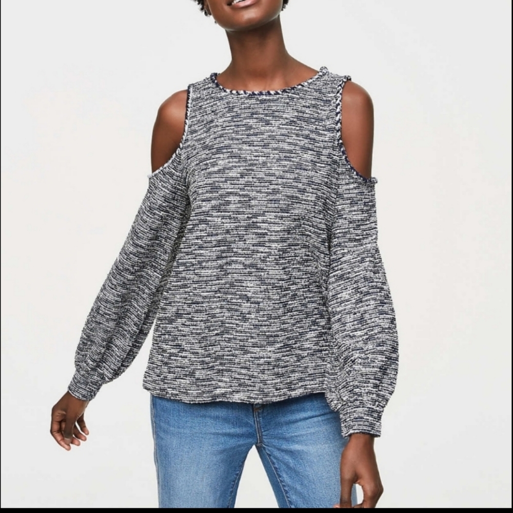 NWT Loft Textured Cold Shoulder Long Sleeve Top Size XL